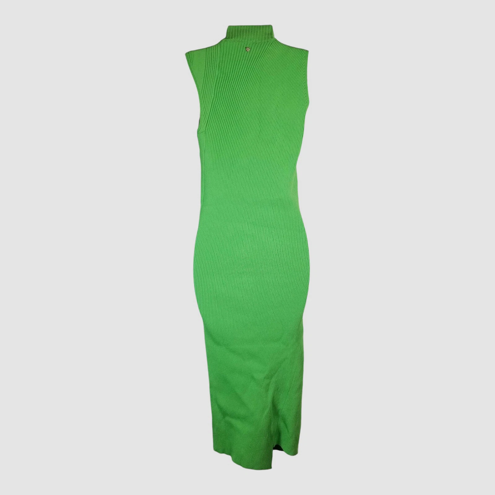 Abito tubino donna Versace verde ritorto a costine maglia finto scollo senza maniche tg 42