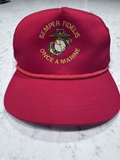 VTG Semper Fidelis Once A Marine Red Cap Rope Hat Snap Back USA Made BH