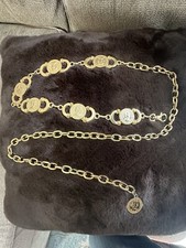Elizabeth II Dei Gratia Regina F.D.Gold Tone Coin Chain Belt 43.5 In