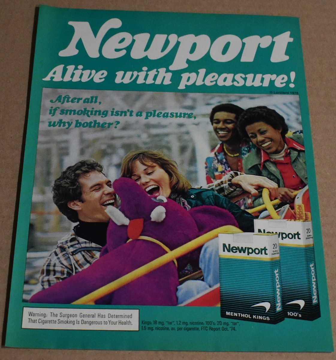 1975 Print Ad Newport Alive With Pleasure Cigarettes Carnival Ride Lady Men  Art