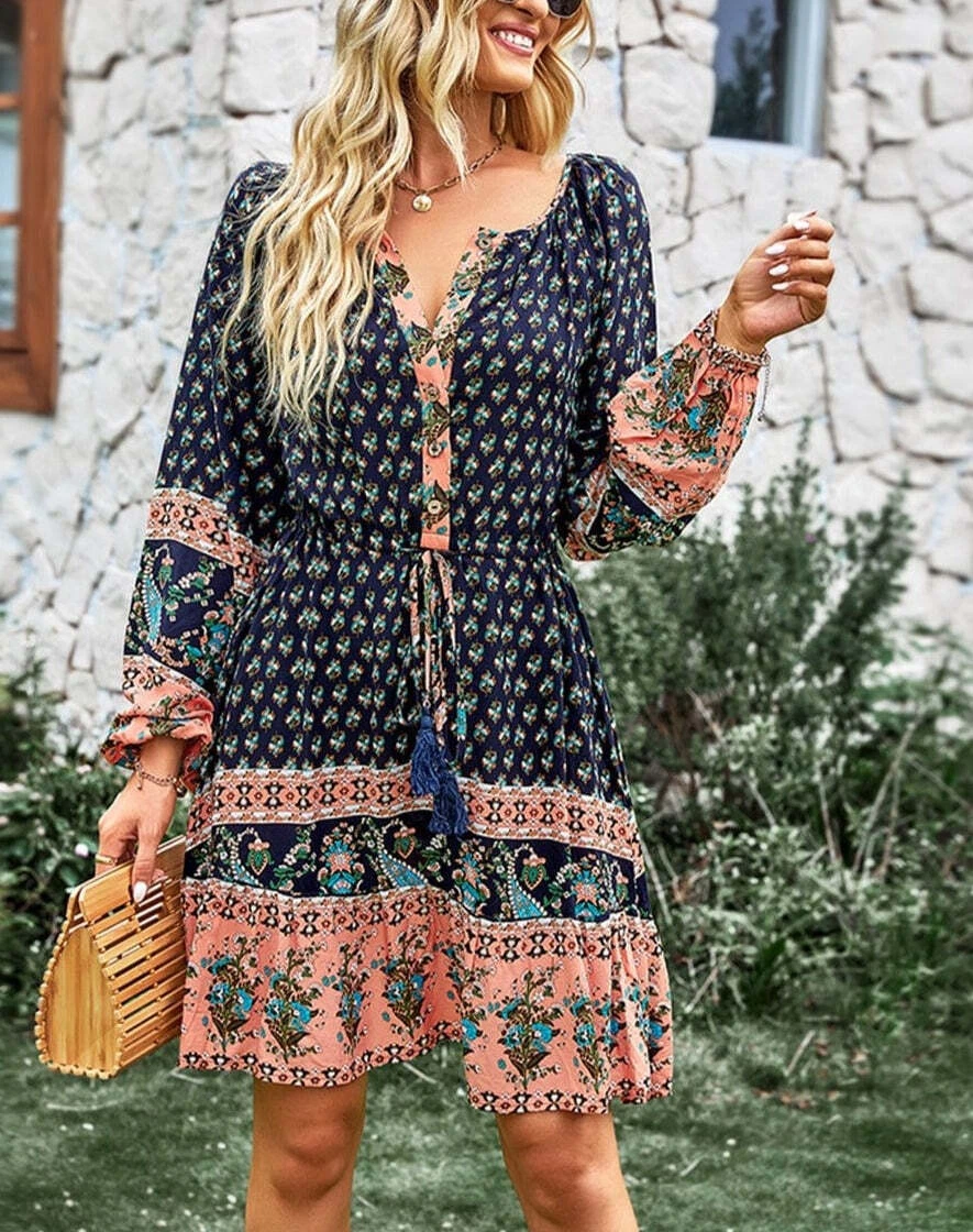 Boho midi cheap dress with sleeves