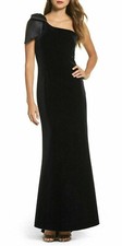 ELIZA J Size14 Black Velvet Stretch Slimming One shoulder - Maxi Scuba Material