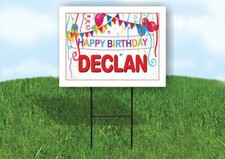 DECLAN HAPPY BIRTHDAY BALLOONS 18 in x 24 in Yard Sign Road Sign with Stand