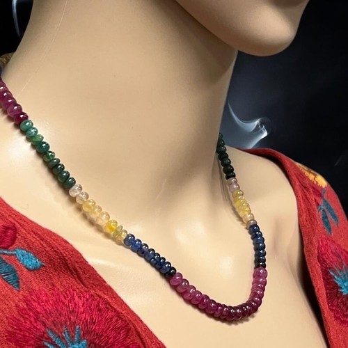 Natural Multi Sapphire 3-5MM Smooth Rondelle Gemstone Beaded Handmade Necklace - 第 4/12 張圖片