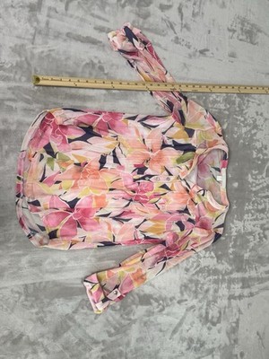 Juniper + Lime Watercolor Floral Print Long Sleeve Blouse Roll Tab Size Small