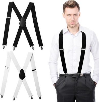 2 STK Weiß Schwarze Hosenträger Herren Extra Stark Breit, 3.5cm Einstellbar