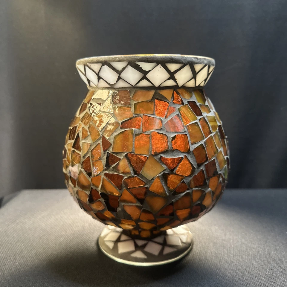  "Candelabro globo terráqueo vidrio mosaico 7"" decoración florero grande" Foto 3 de 4