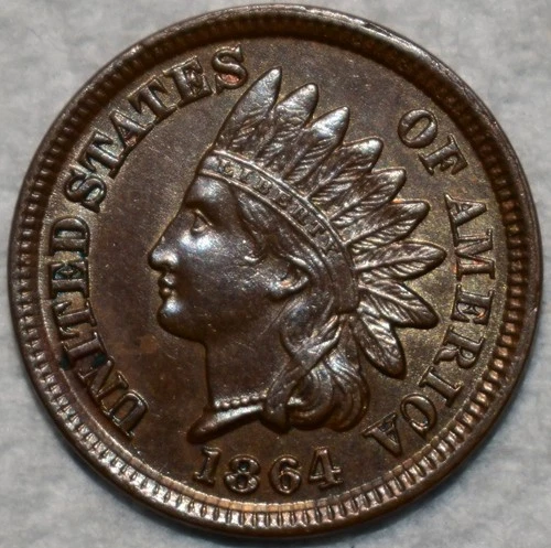 Uncirculated 1864 Bronze Indian Head Cent, Razor-Sharp specimen.