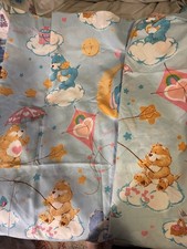 Care Bears Twin Flat  Fitted Bed Sheet Clouds Stars Balloons Rainbow Vtg 80  s