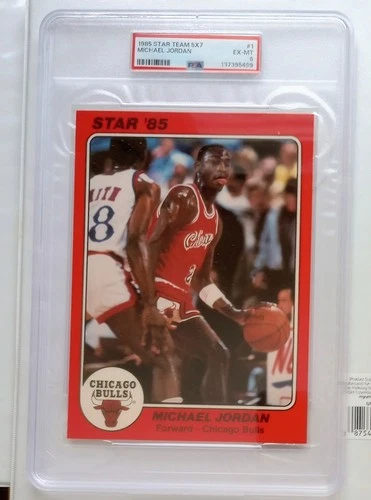 1985 Star Team 5x7 #1 Michael Jordan Chicago Bulls PSA 6 EX-MT Nice Card