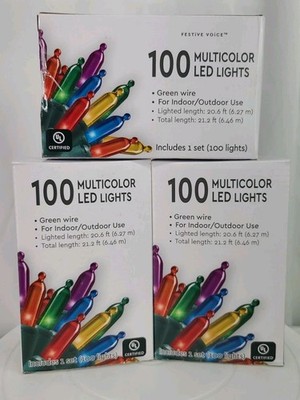 Lot of 3 NIB Festive Voice 100-Count Multicolor LED Mini Christmas Lights