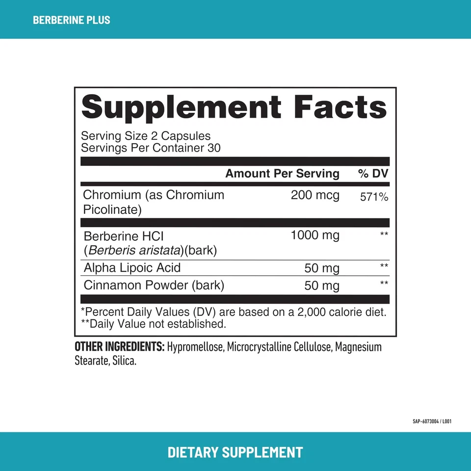 SlimFast Berberine Plus Capsules Berberine Supplement with Berberine hcl Chro... - Image 2 of 4