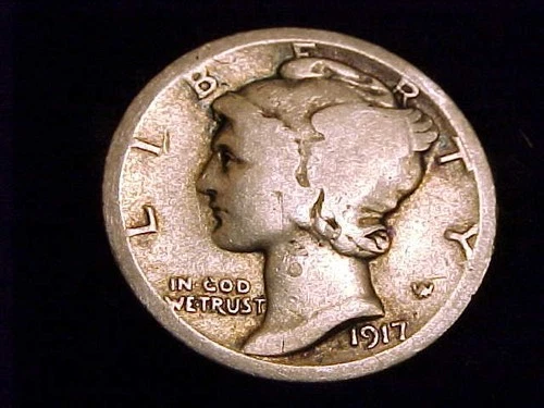 1917-D  Mercury Dime, Good Grade.