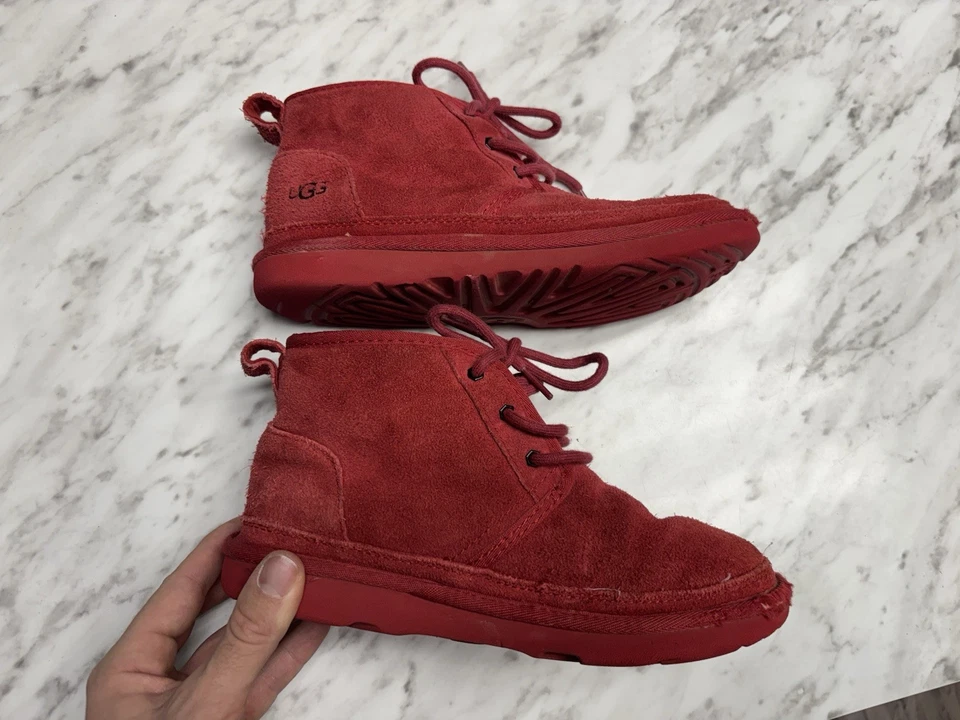 Ugg Nuemel Samba Red Chukka Suede Boots Womens 4 Slip On Faux Fur Lined Uggs - Image 2 of 4