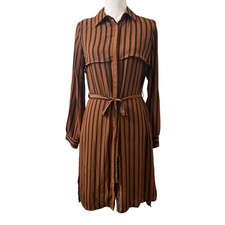 Forever 21 Contemporary Midi Striped Long-Sleeve Shirt Dress W/Belt XS
