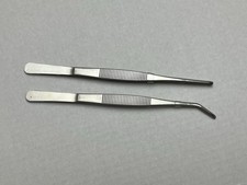 2 Piece 7-Inch Stainless Steel Tweezers Set, Curved  Straight with Serrated Tip
