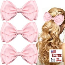 3PCS Oversized Double Layer Bow Hair Clips Large 6 Inch Statement Hair Pink