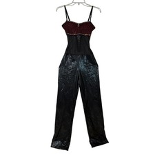 Showtime Creations Faux Leather Rhinestone Dance Costume Jumpsuit XS/S Lace Back