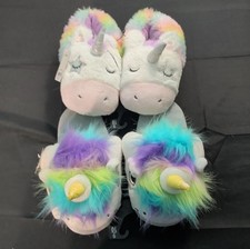 2 Pair Women's Unicorn Slip-On Slippers Multicolor Faux Fur Size 9-10