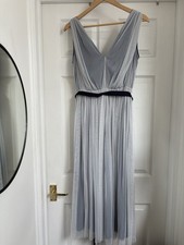 New Women’s Asos Grey & Navy Mesh Long Occasions Belted Dress Size 10