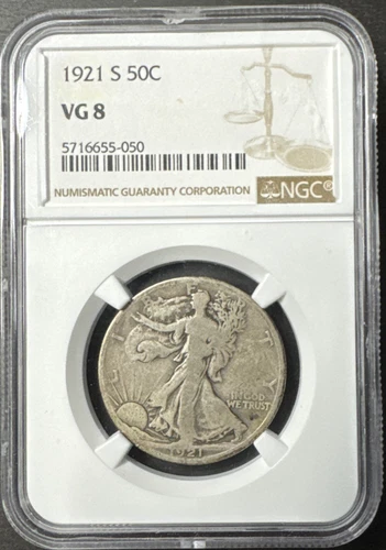 1921-S WALKING LIBERTY HALF DOLLAR NGC VG8 ATTRACTIVE KEY DATE COIN
