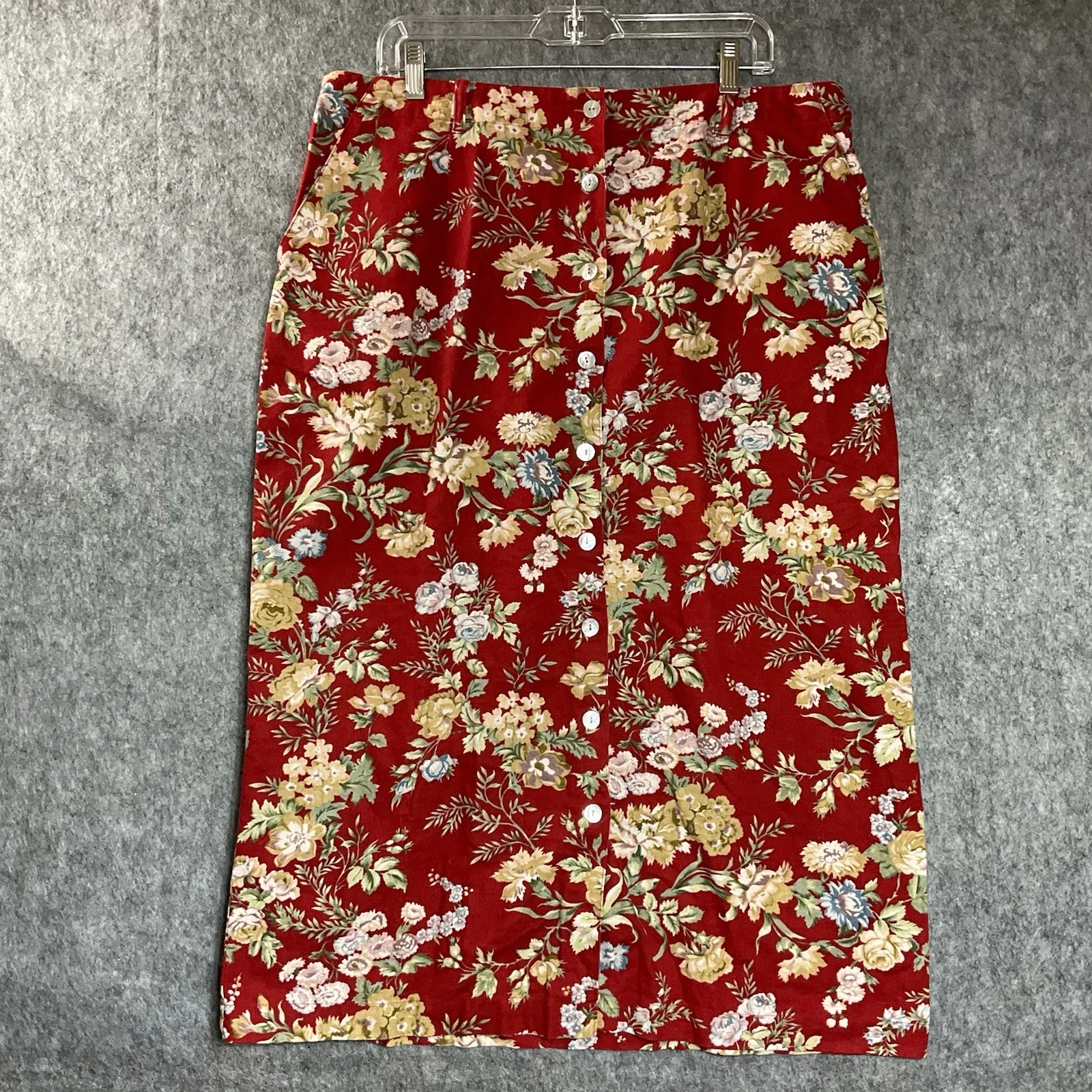 Blair Skirt Womens PXL Red Floral Maxi Pockets Linen Blend Cottage Petite XL*