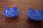 Vntg 2 Westmoreland Mini Milk Glass Hens On Nest Blue over White 2.5" Nesting