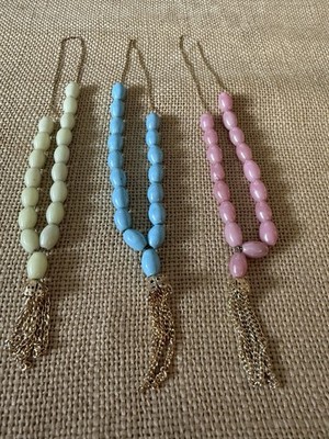 Greek Worry Beads Komboloi Antique Vintage Gold Tassel Costume Blue Pink Green