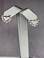 Sterling Silver CZ Open Heart Stud Earrings 1.7g