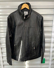 Boston Harbour NWT Men's Black Leather Full Zip Lined Jacket Stand-Up Collar XL