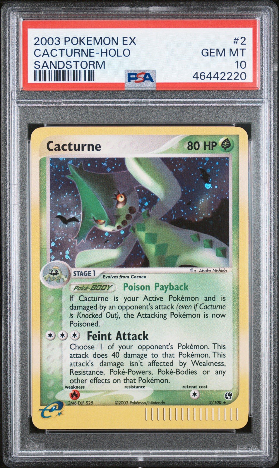 Pokemon Cacturne EX Sandstorm Holo Rare #2 PSA 10 Gem Mint
