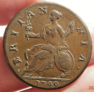 1749 MADE FOR AMERICAN COLONIES HALFPENNY NEAR EF SHARP STRIKE  S-34