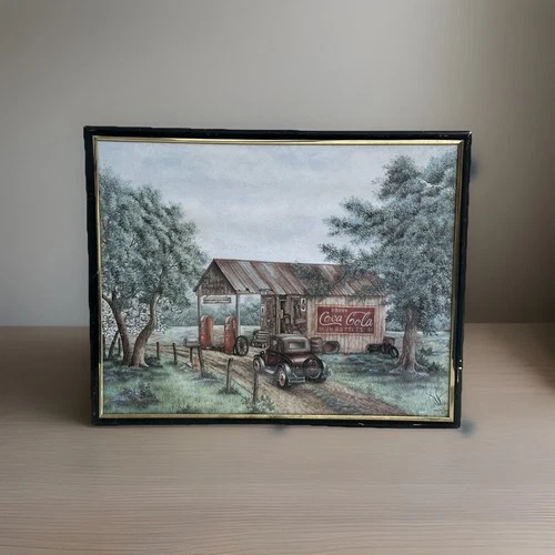 Vintage Coca-Cola Reprint in Wood Frame Martin's Garage Frame 8X10" FRAMED