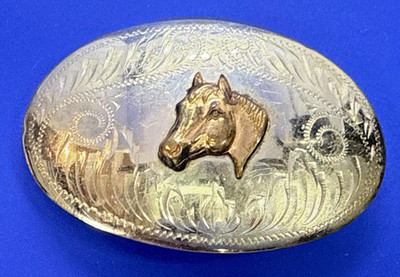 Western Horse Head Swirl German Silver Comstock Silversmiths Belt Buckle