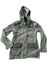 Y2K Abercrombie Kids Girls Utility Jacket Size 11/12 Green Hooded Military Style