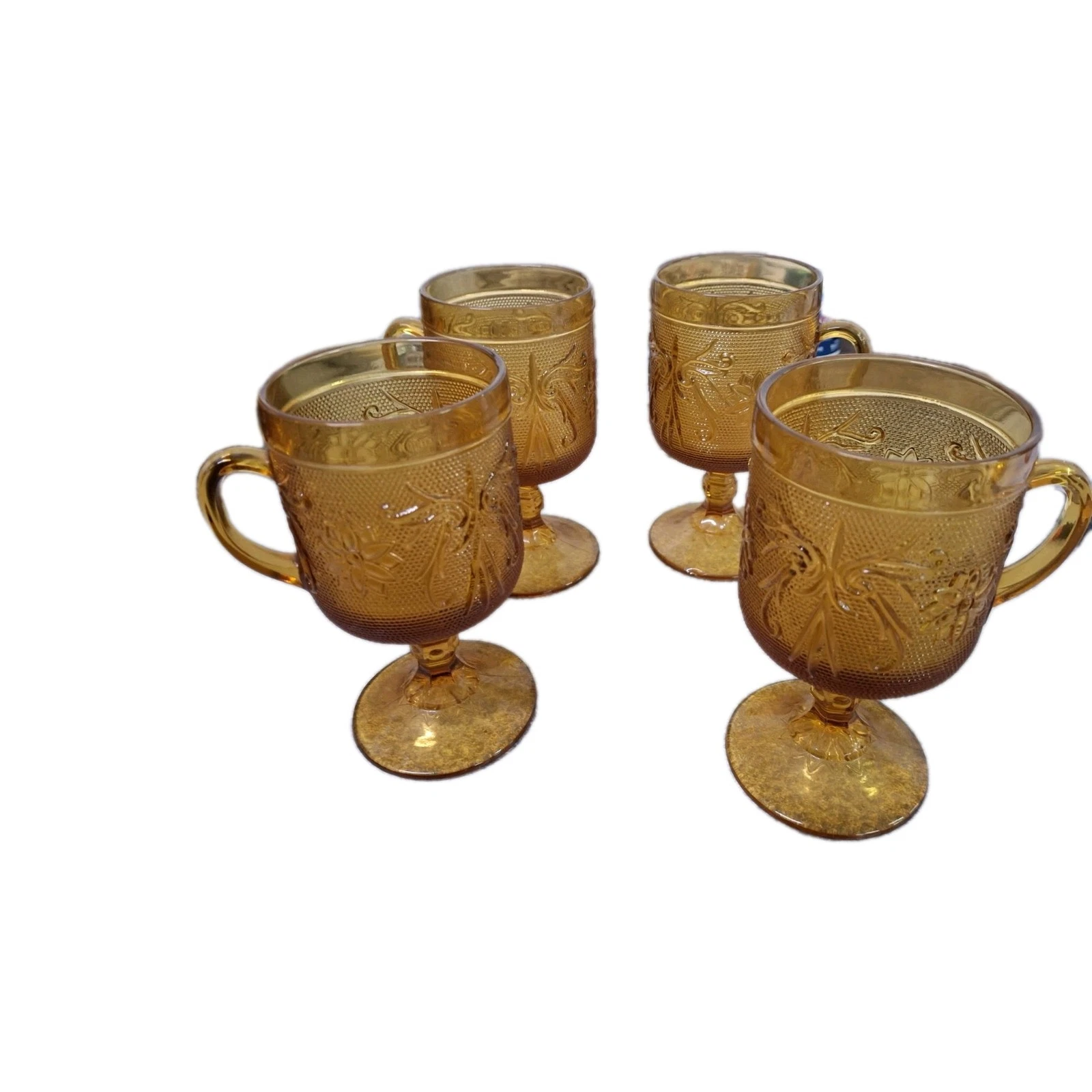 Lot of 4 Tiara Indiana Glass Amber Sandwich 8 oz Footed Coffee Cups Mugs