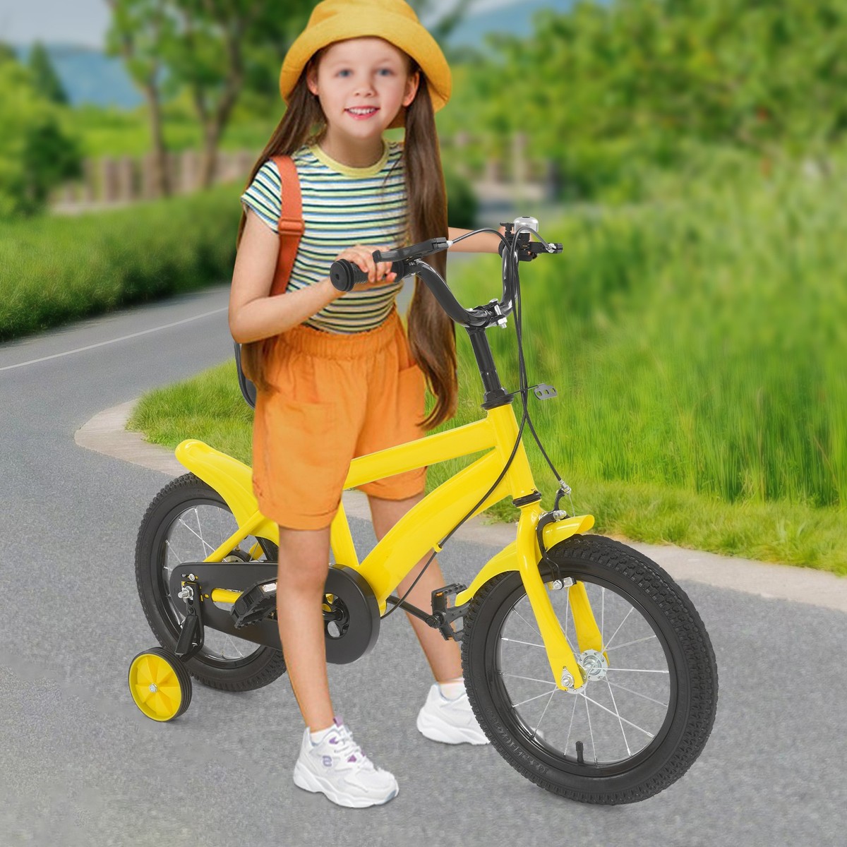 Kids Bike 14 inch Children Bicycle for Boys Girls Beginner- Yellow