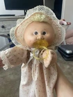 Blonde Curly Hair cabbage patch doll Pink Floral Dress & Bonnet