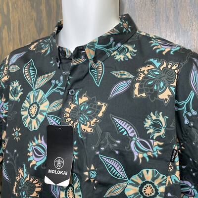 Molokai Tropical Shirt XXL Dark Gray 100% Cotton Short Sleeve Button Down NWT