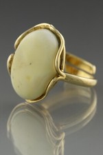 White Genuine BALTIC AMBER Gold Plated Silver Adjustable Ring 5.2g 190821-9