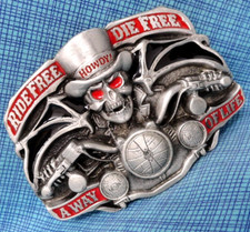 Ride Free Die Free Belt Buckle Skull Biker Way Of Life Vintage 90s GAP .MMR794
