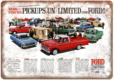 Vintage 1963 Ford F Ad Retro Look Metal Sign A5764