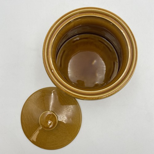 Crown Devon Lidded Pot Jar Mustard Glaze Ribbed Beehive Style 70's Vintage H16 - Picture 6 of 8