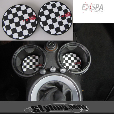 CUPHOLDER  EINSATZ CHECKERED FLAG FÜR MINI COOPER R55 CLUBMAN R56 R57 R58 R59