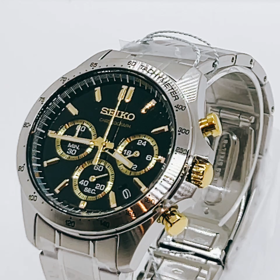 SEIKO SPIRIT Chronograph SBTR015 Black Silver Waterproof Men's