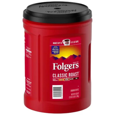 Folgers Classic Roast Ground Coffee, Medium, 43.5 oz FREE & FAST SHIPPING USA