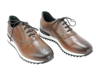 Chaussures DIS Pour Hommes EU 41 En Cuir Marron À Lacets À Bout Amande Basse - Photo 1/4