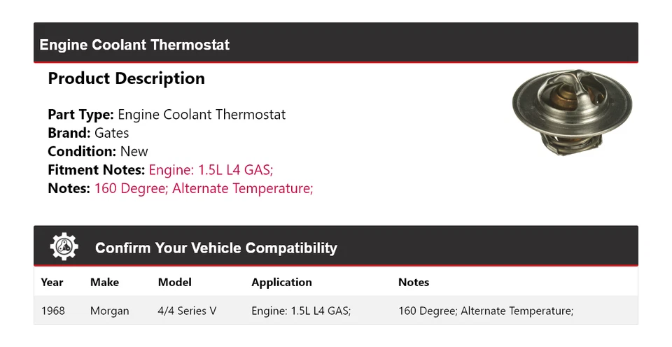 Para Morgan 1968 Serie 4/4 V 1.5L L4 Motor Gas Refrigerante Termostato Puertas Foto 2 de 4