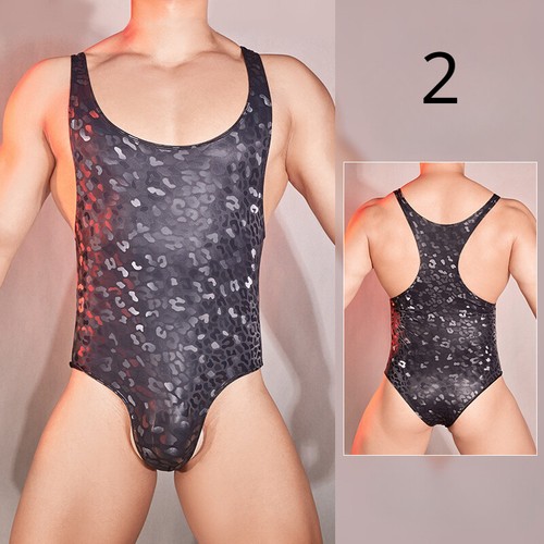 Hombres Gay PU Leopardo Body Prendas para el torso Traje de baño Lencería Escenario Fiesta Prendas para club nocturno Sexy - Imagen 7 de 16