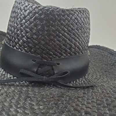 Chapeau Cowboy Vintage Kenny K Noir – Taille S – Paille Et Faux Cuir – Longue Corne